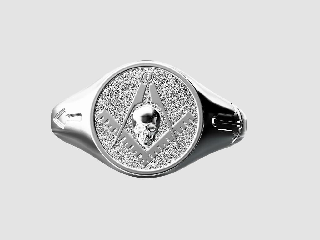 Mason Widow Skull Freemason Masonic Square Sterling Silver Ring US5-15 Men's