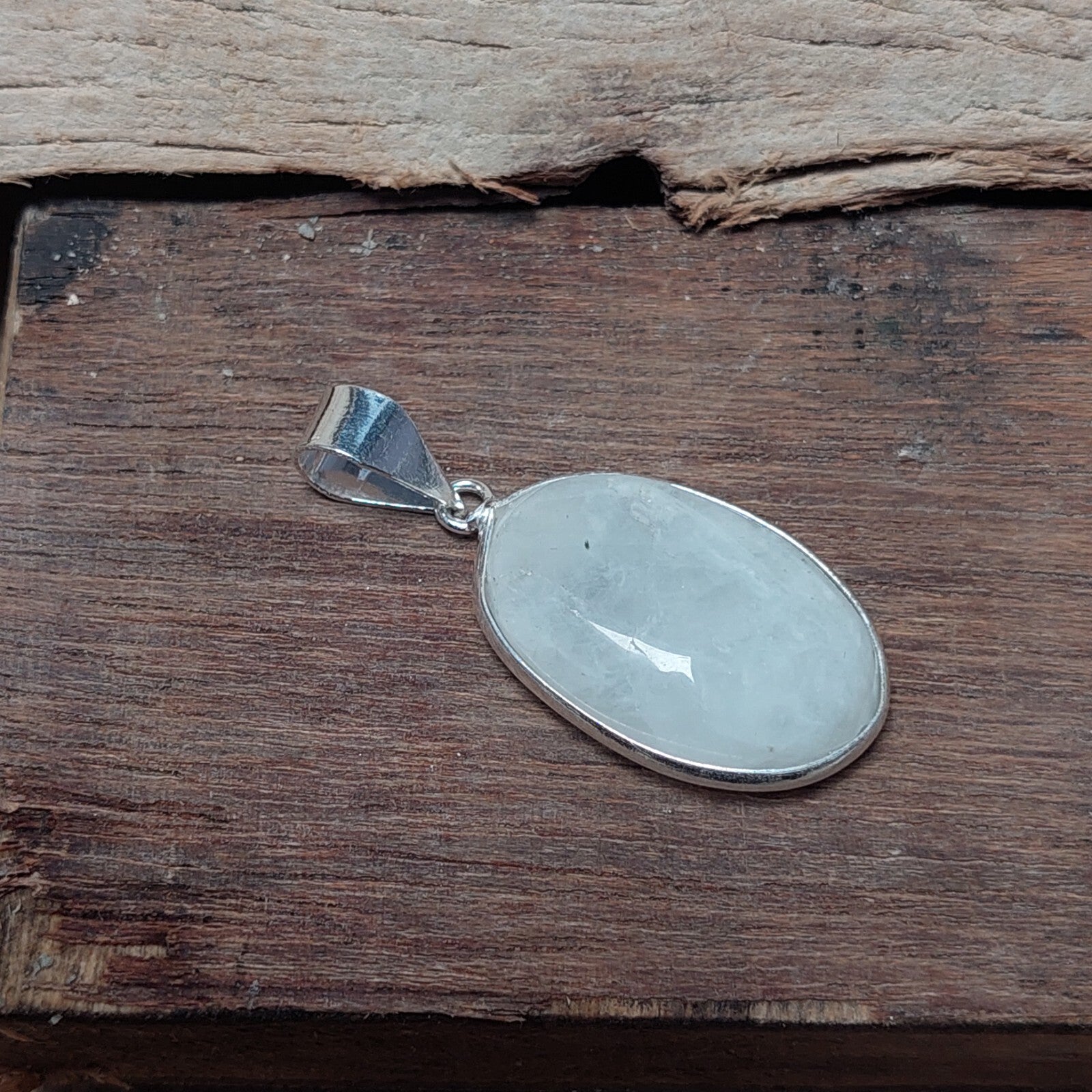 925 Sterling Silver Oval White Agate Stone Pendant Necklace for Women Gift