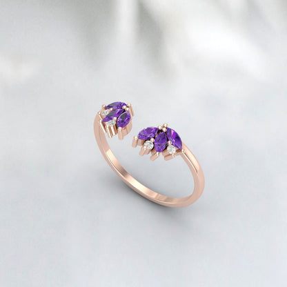 Natural Amethyst And Cz Diamond Wedding Band 925 Sterling Silver Matching Band