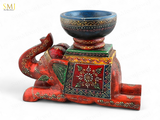 Wooden Painted Sitting Elephant Bowl Decorative Home & Gift Item Elephant Bowl