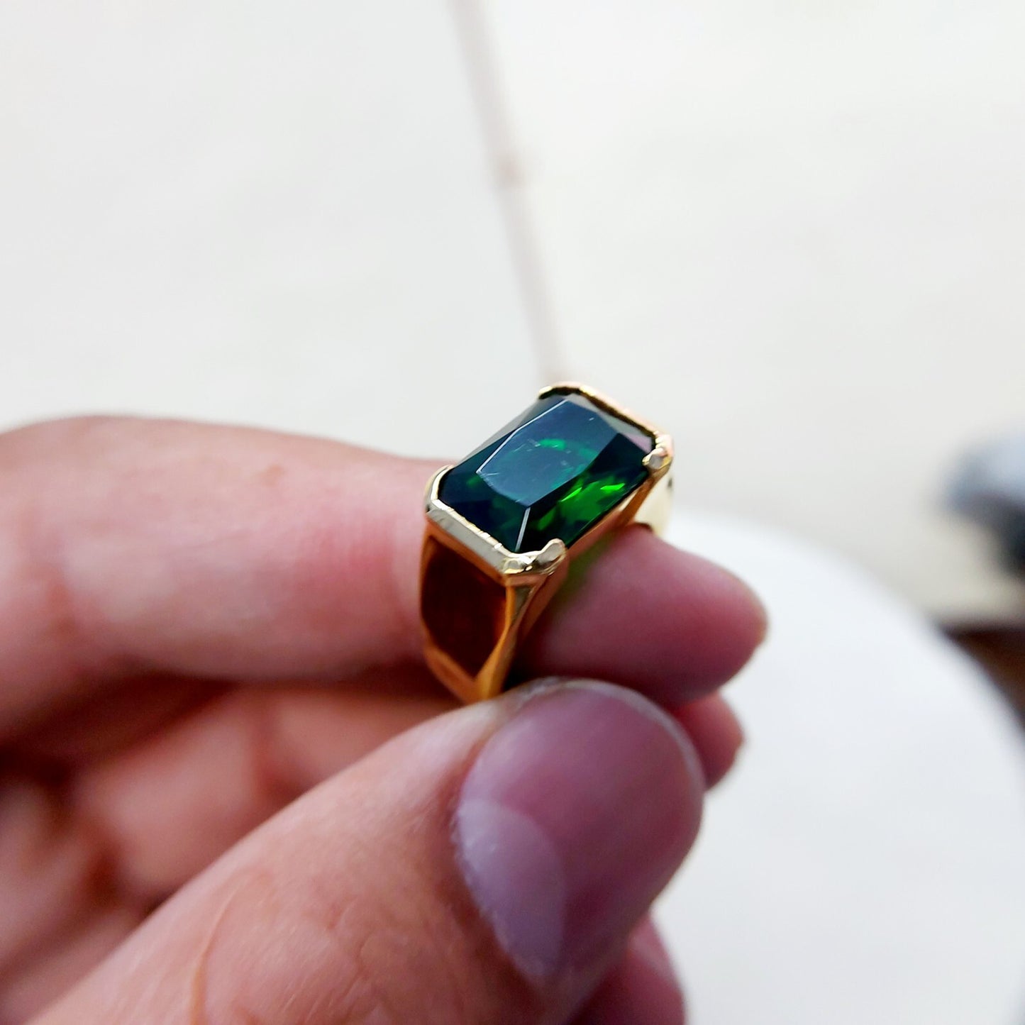Natural Emerald Gemstone Signet Ring 925 Silver Men Band Anniversary Gift US5~15