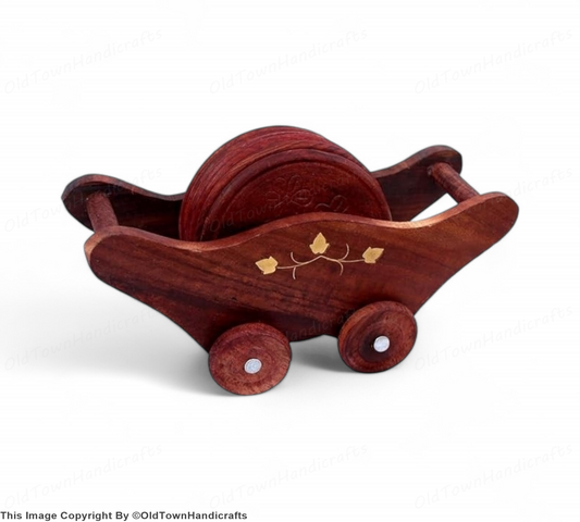 Wooden Trolley Tea Coaster Set of 6 Handcrafted Sheesham Wood for Home & Kitchen