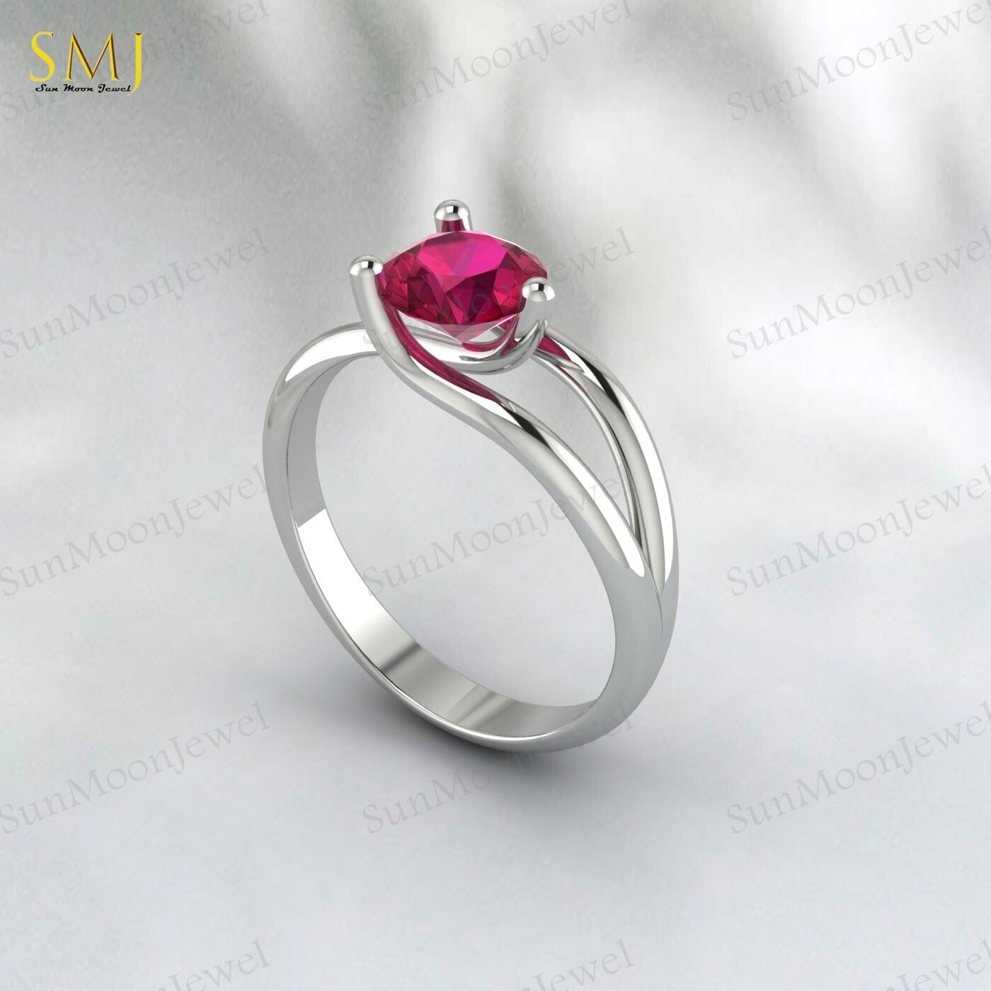 Red Ruby Gemstone 925 Silver Women Ring Lab Created July Birthstone Ring US5~15