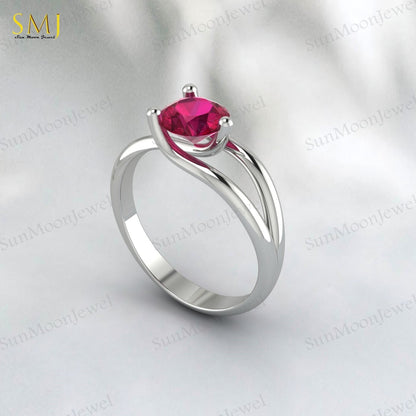 Red Ruby Gemstone 925 Silver Women Ring Lab Created July Birthstone Ring US5~15