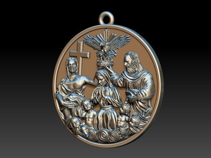Silver Holy Family Cross Pendant Holy Necklace Handmade Gift Women Baby Family