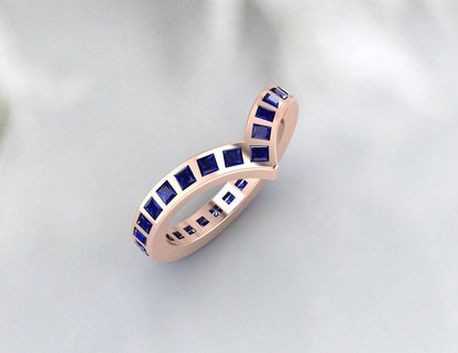 Princess Cut Blue Sapphire Wedding Band Fine Silver Lab Created Curved Band