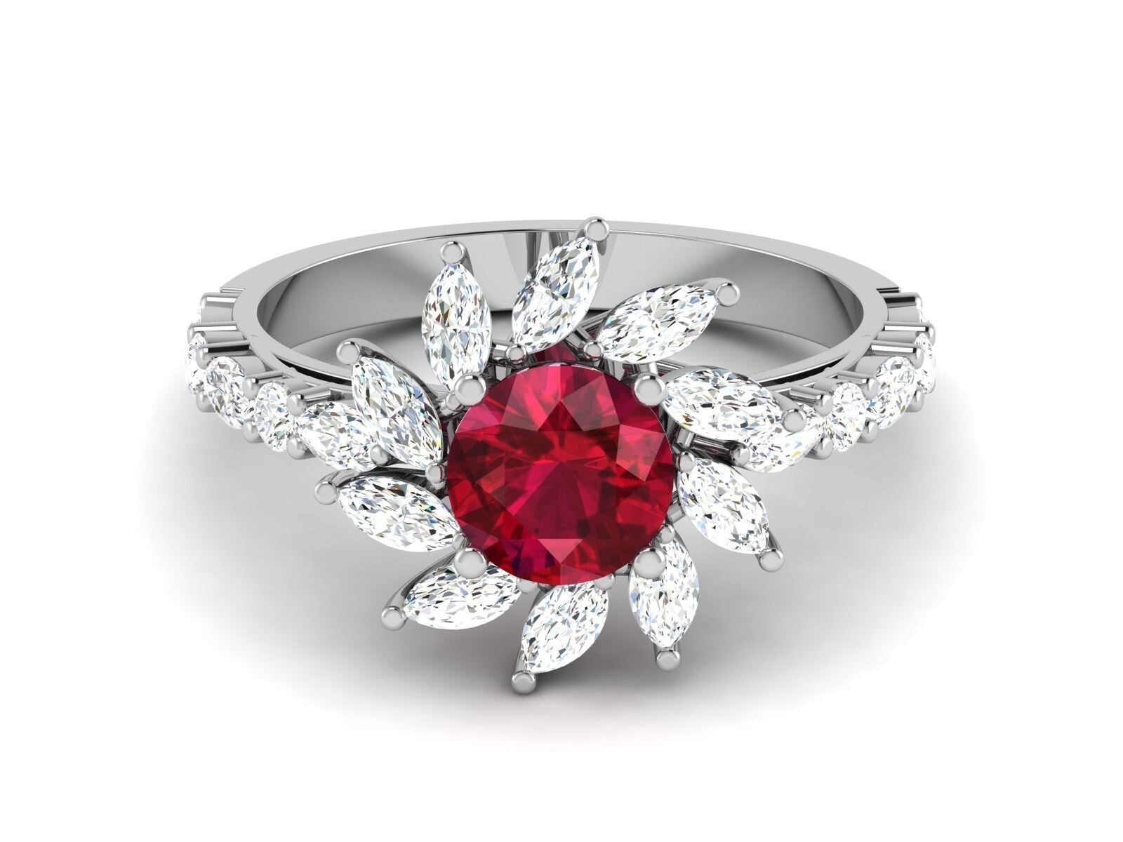 Natural Red Ruby Engagement Ring 925 Silver Moissanite Promise Women Ring US5-15