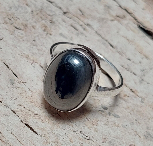 Oval Hematite 925 Sterling Silver Ring,Bezel Rings,Mirror,Chrome Color Stone