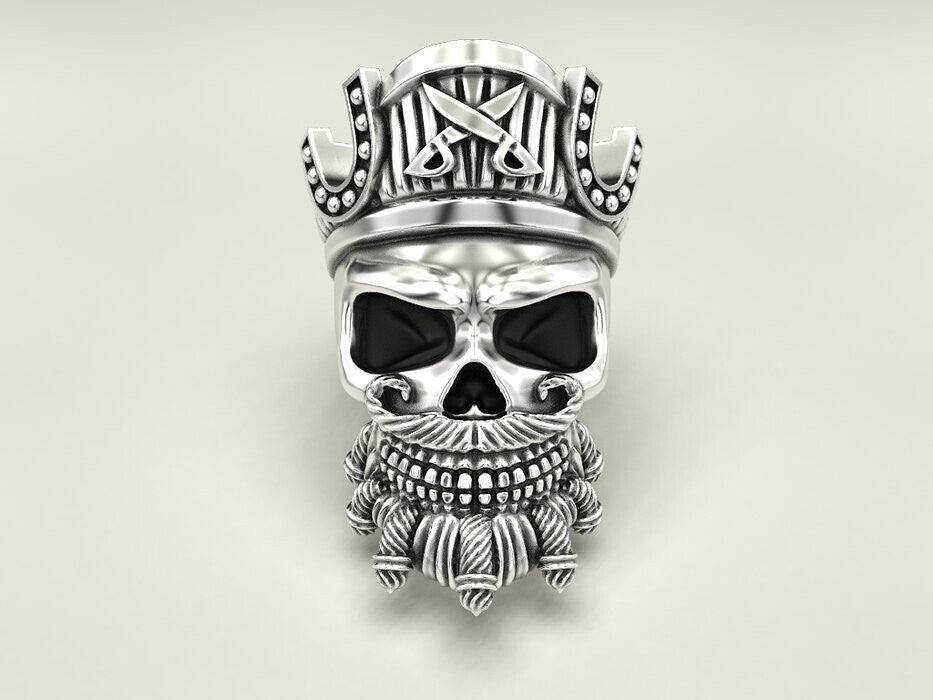 925 Sterling Silver Pirate Skull Ring US5~15 Vintage Biker Rider Gothic Ring
