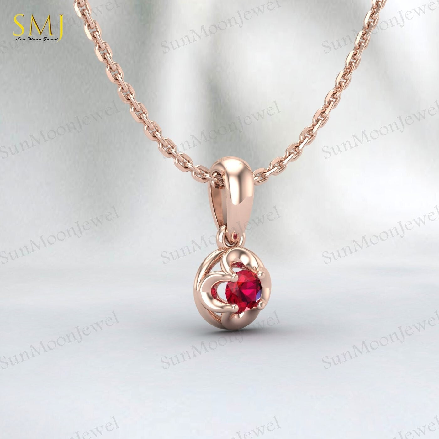 Lab Created Red Ruby Necklace July Birthstone 925 Sterling Silver Gift For Love