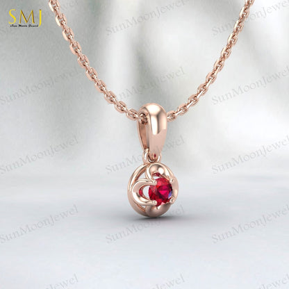Lab Created Red Ruby Necklace July Birthstone 925 Sterling Silver Gift For Love