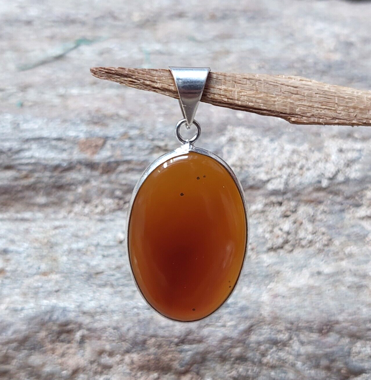 Antique 925 Sterling Silver Orange Montana Agate Oval Shaped Handmade Pendant