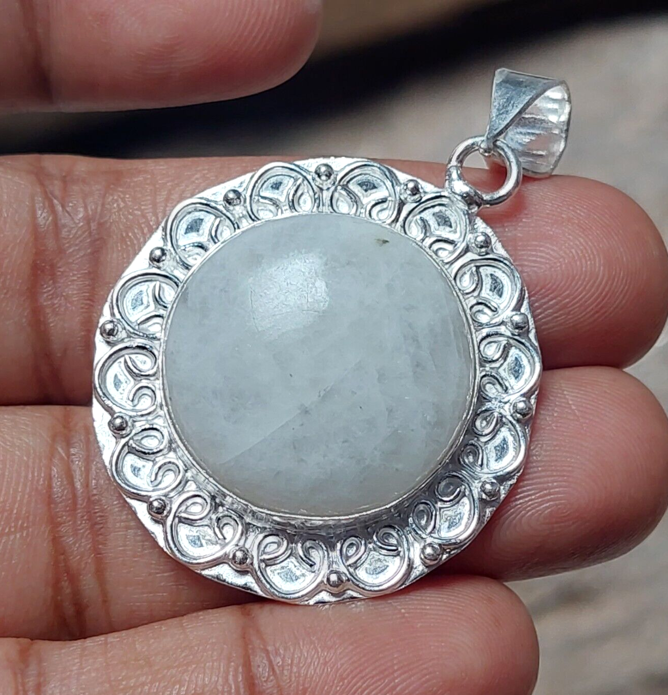 Rainbow Moonstone 925 Silver Pendant,Boho Pendant,Victorian Lucky Charm Pendant