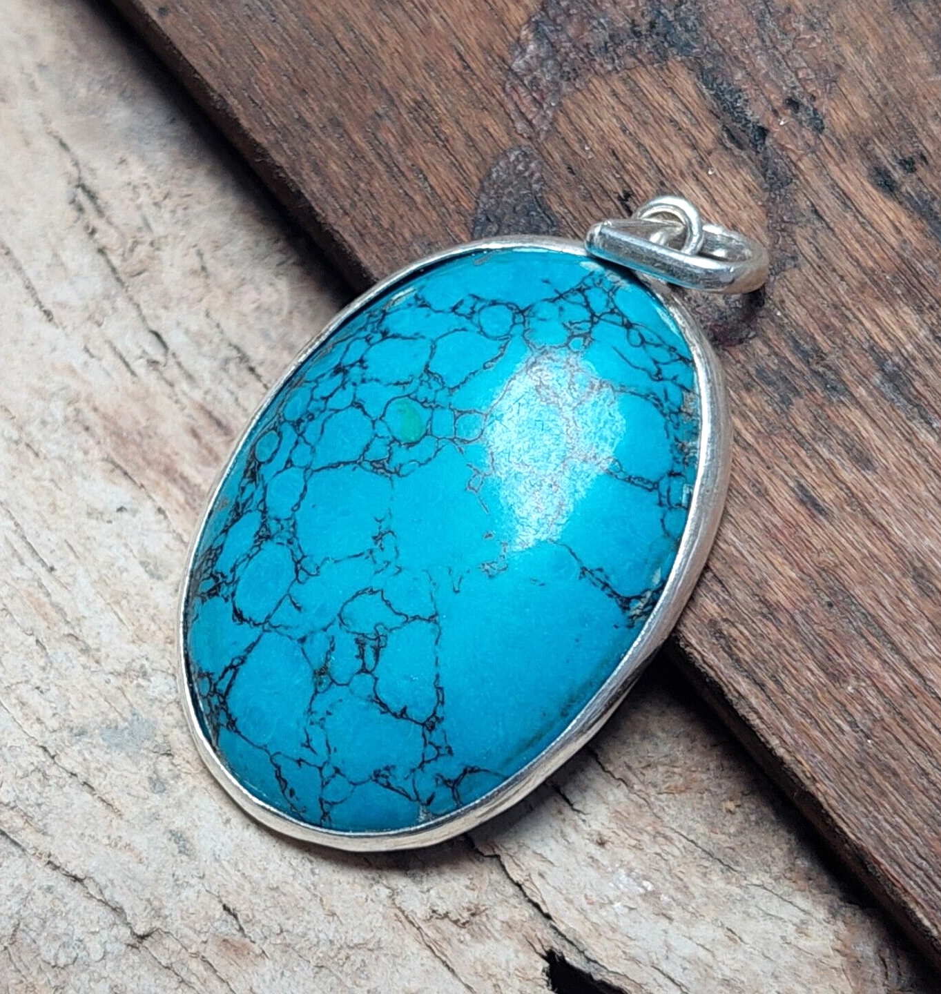 925 Sterling Silver Oval Turquoise Handmade Pendant,Dainty Pendant,Bezel Pendant