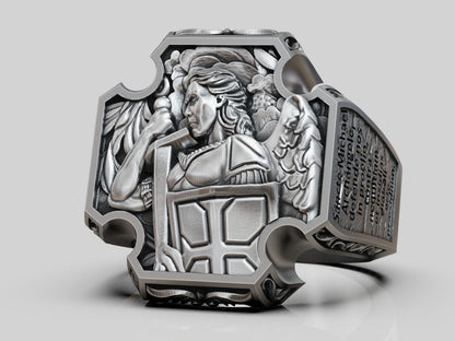 Saint Archangel Michael Prayer Signet Ring US7-15 Sterling Silver Men's Ring