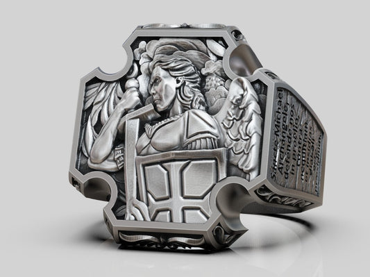 Saint Archangel Michael Prayer Signet Ring US7-15 Sterling Silver Men's Ring