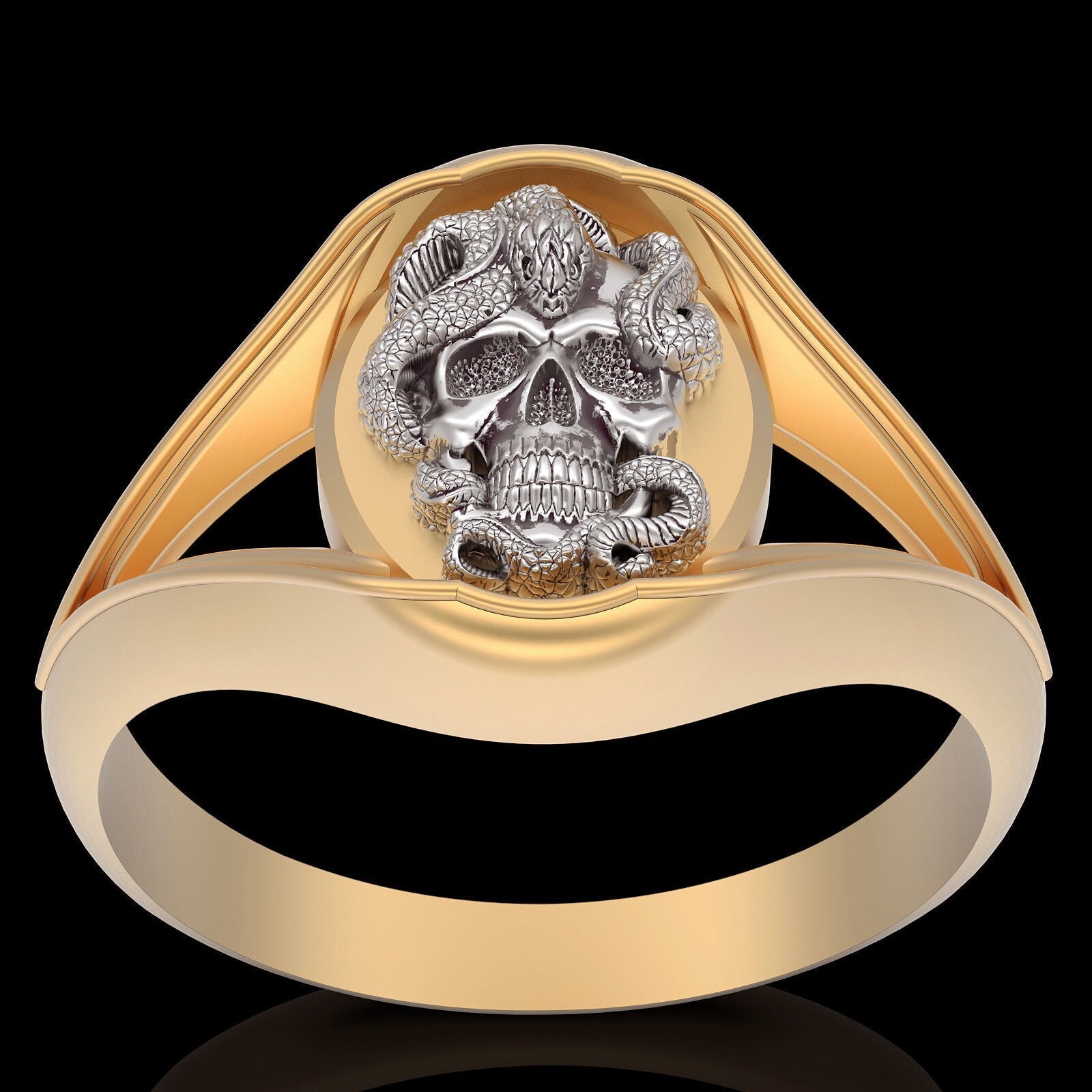 Handmade Skull Snake Ring Brass Punk Biker Skull Vintage Style Jewelry US5~15