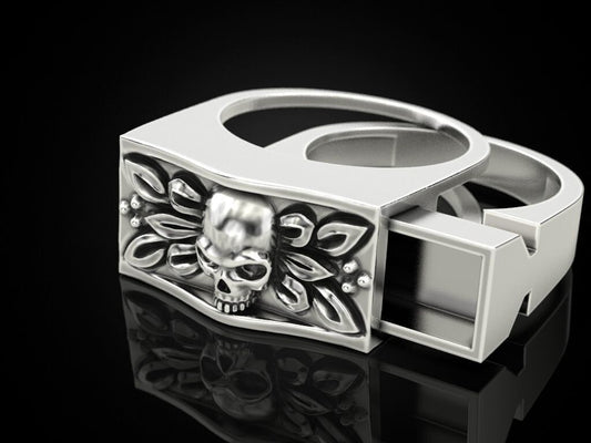 Men Gothic Skull Ring Secret Compartment Silver Biker Statement Jewelry US5~ 15