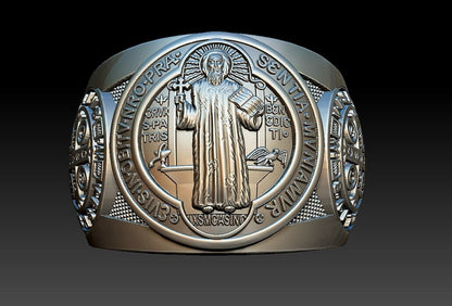 Saint Benedict Cross Ring 925 Silver Christian Signet Ring US5~15 Faith Gift