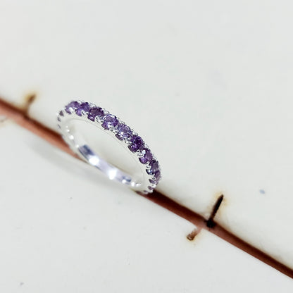 925 Silver Natural Amethyst Eternity Band Ring Wedding Ring Women Gift US5 ~15