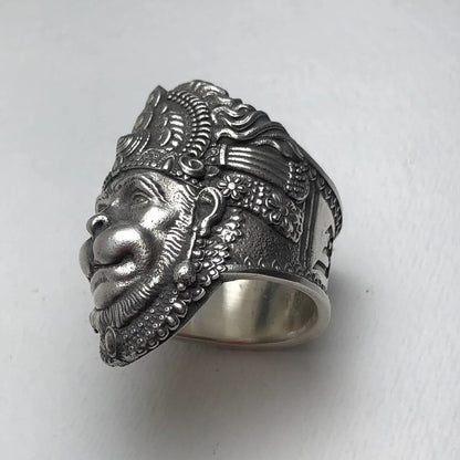925 Sterling Silver Divine Hanuman Ring Monkey God Protector Hindu God US5~15