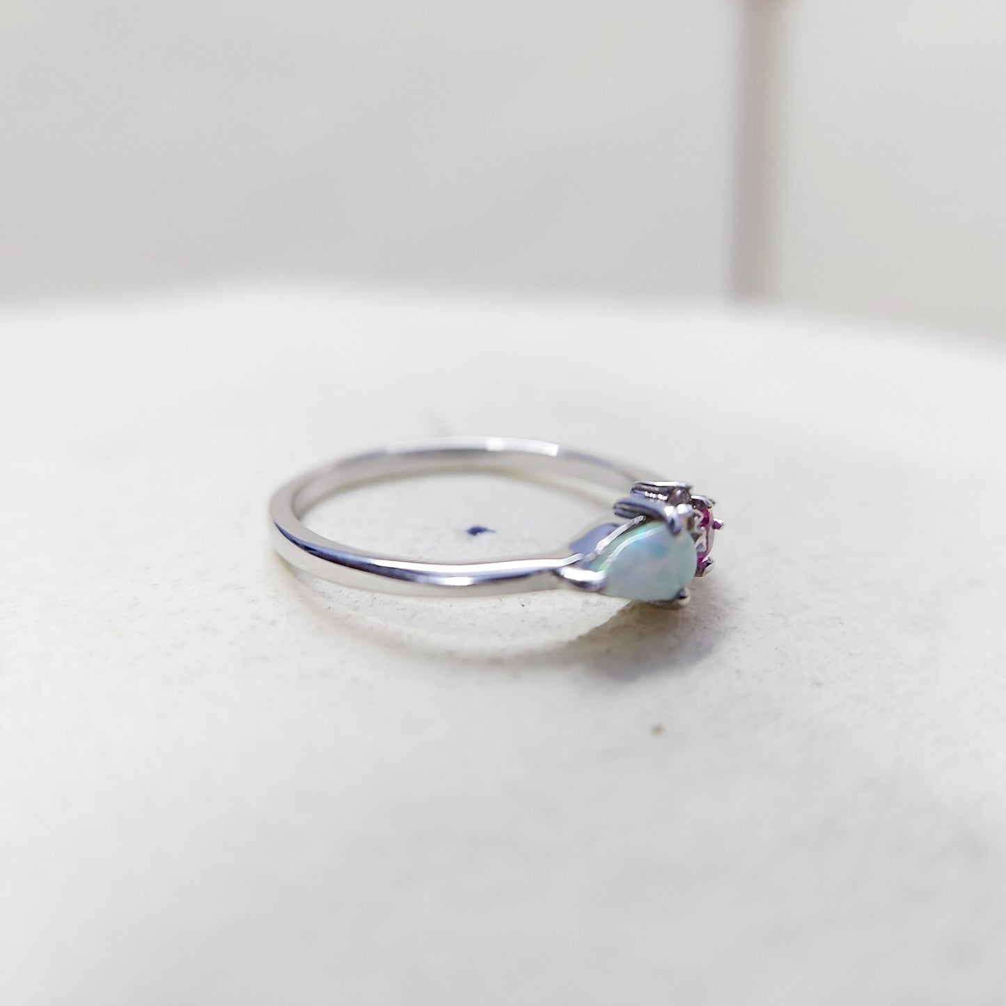 Opal Pink Tourmaline Wedding Band Silver Engagement Wedding Women Ring US5~15