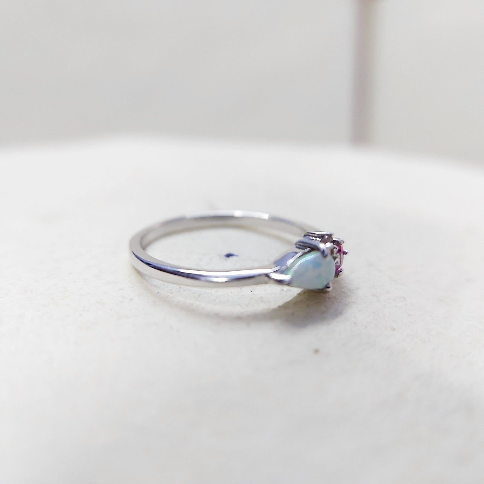 Opal Pink Tourmaline Wedding Band Silver Engagement Wedding Women Ring US5~15