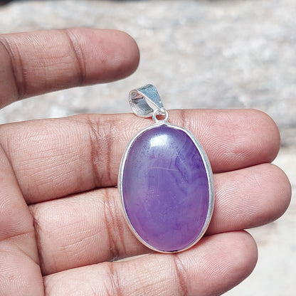 Natural Oval Purple Agate Pendant 925 Sterling Silver Necklace Gift For Girlfrie
