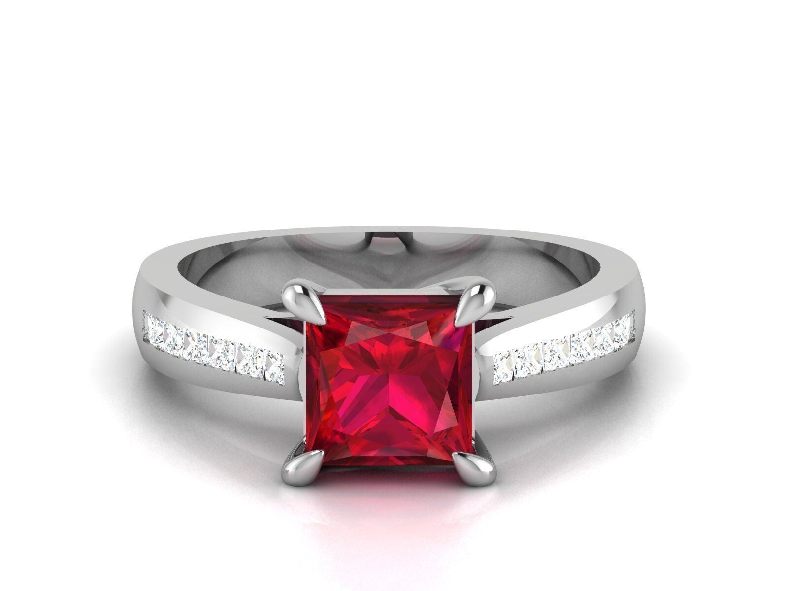 Ruby Princess Cut CZ Lab Grown Diamond Engagement Ring Women Friend Gift US5-15