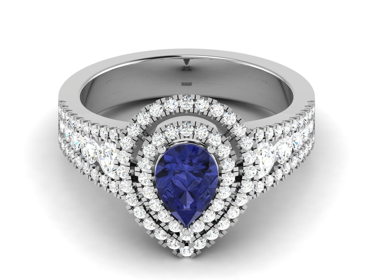 Pear Cut Blue Tanzanite Halo Engagement Band Ring 925 Silver Gift For Her US5-15