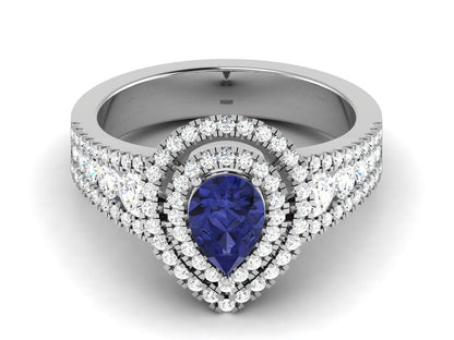 Pear Cut Blue Tanzanite Halo Engagement Band Ring 925 Silver Gift For Her US5-15