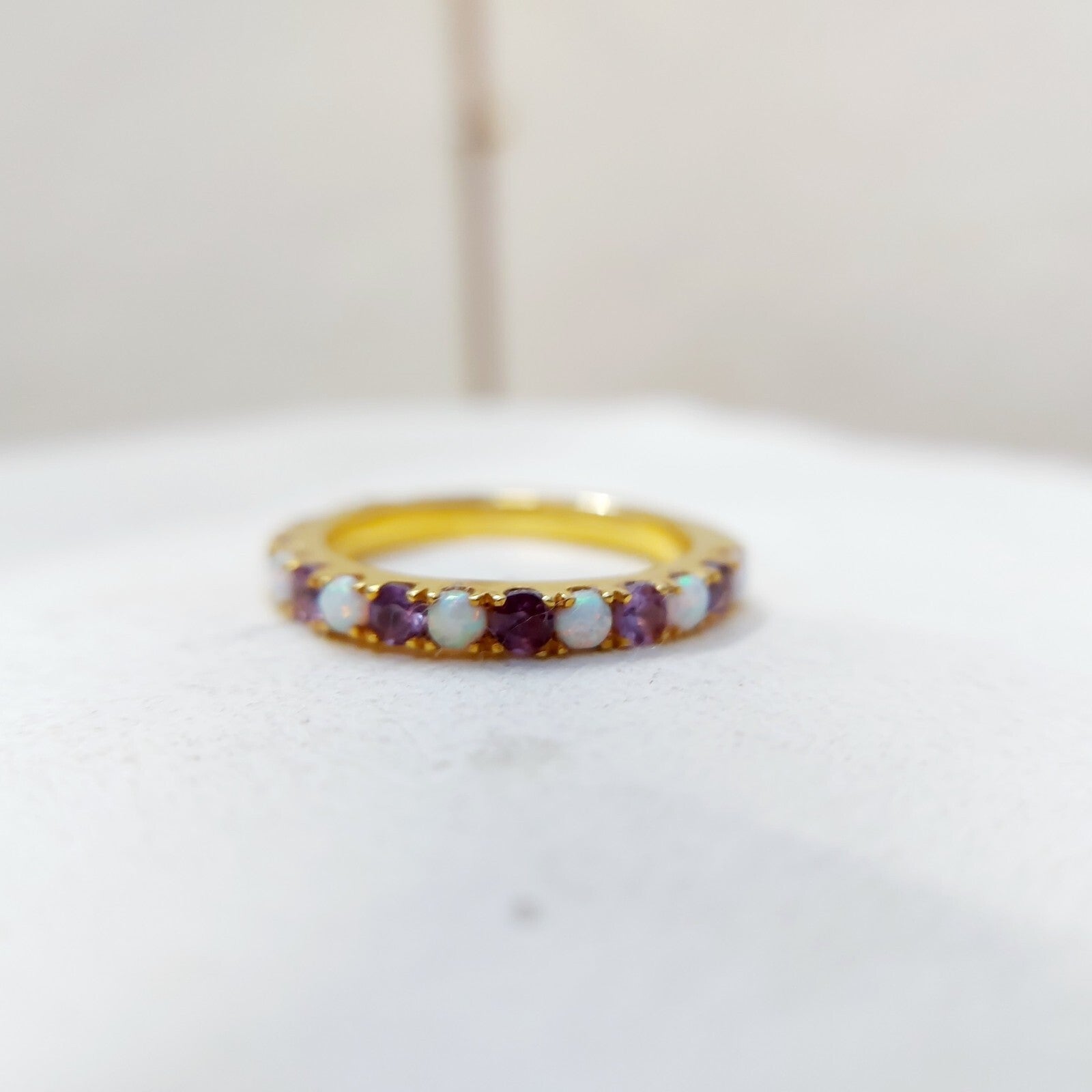 Opal Amethyst 925 Silver Ring Women Half Eternity Band Women Wedding Gift Us7~15