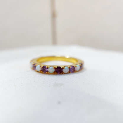 Opal Amethyst 925 Silver Ring Women Half Eternity Band Women Wedding Gift Us7~15