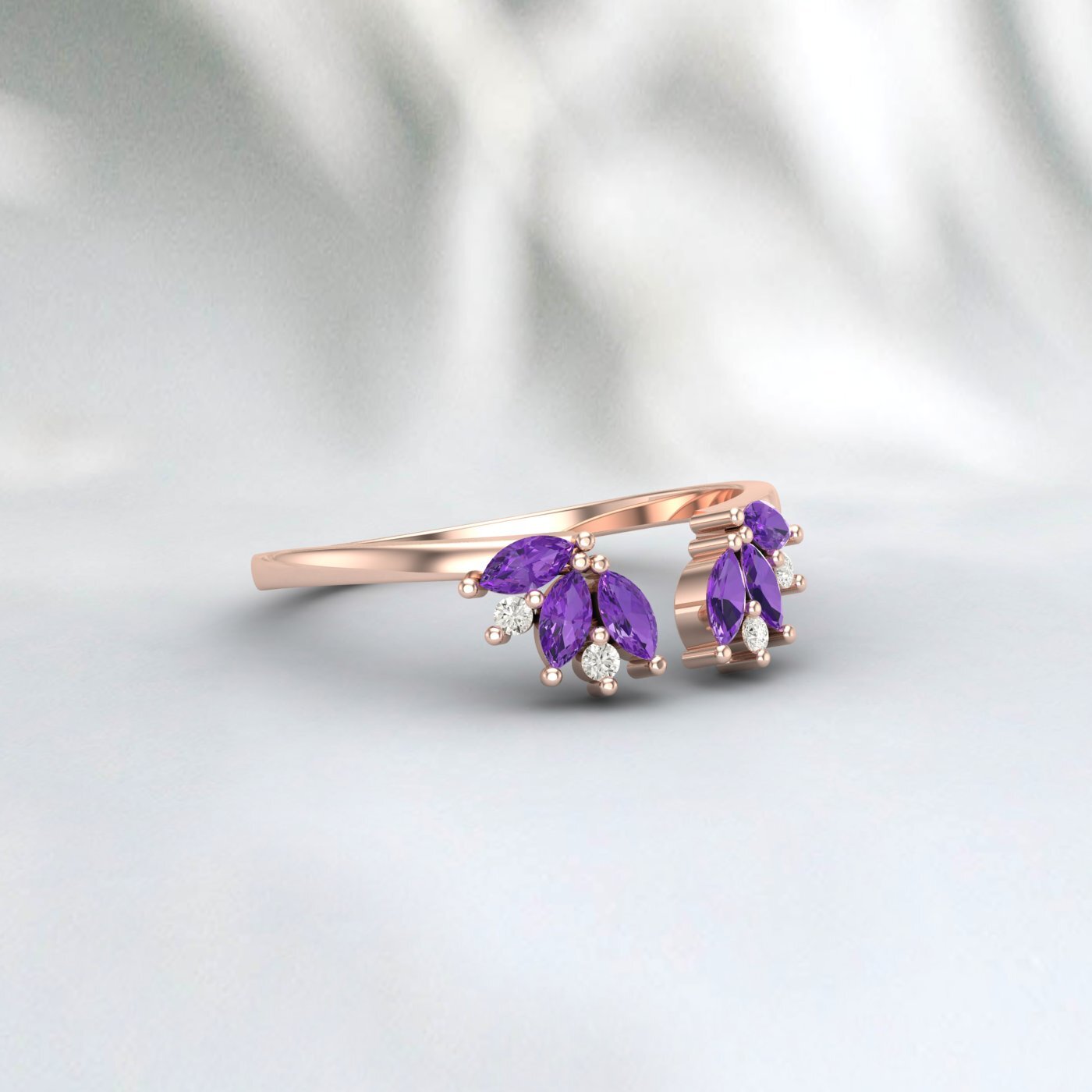 Natural Amethyst And Cz Diamond Wedding Band 925 Sterling Silver Matching Band