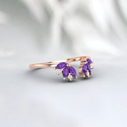 Natural Amethyst And Cz Diamond Wedding Band 925 Sterling Silver Matching Band