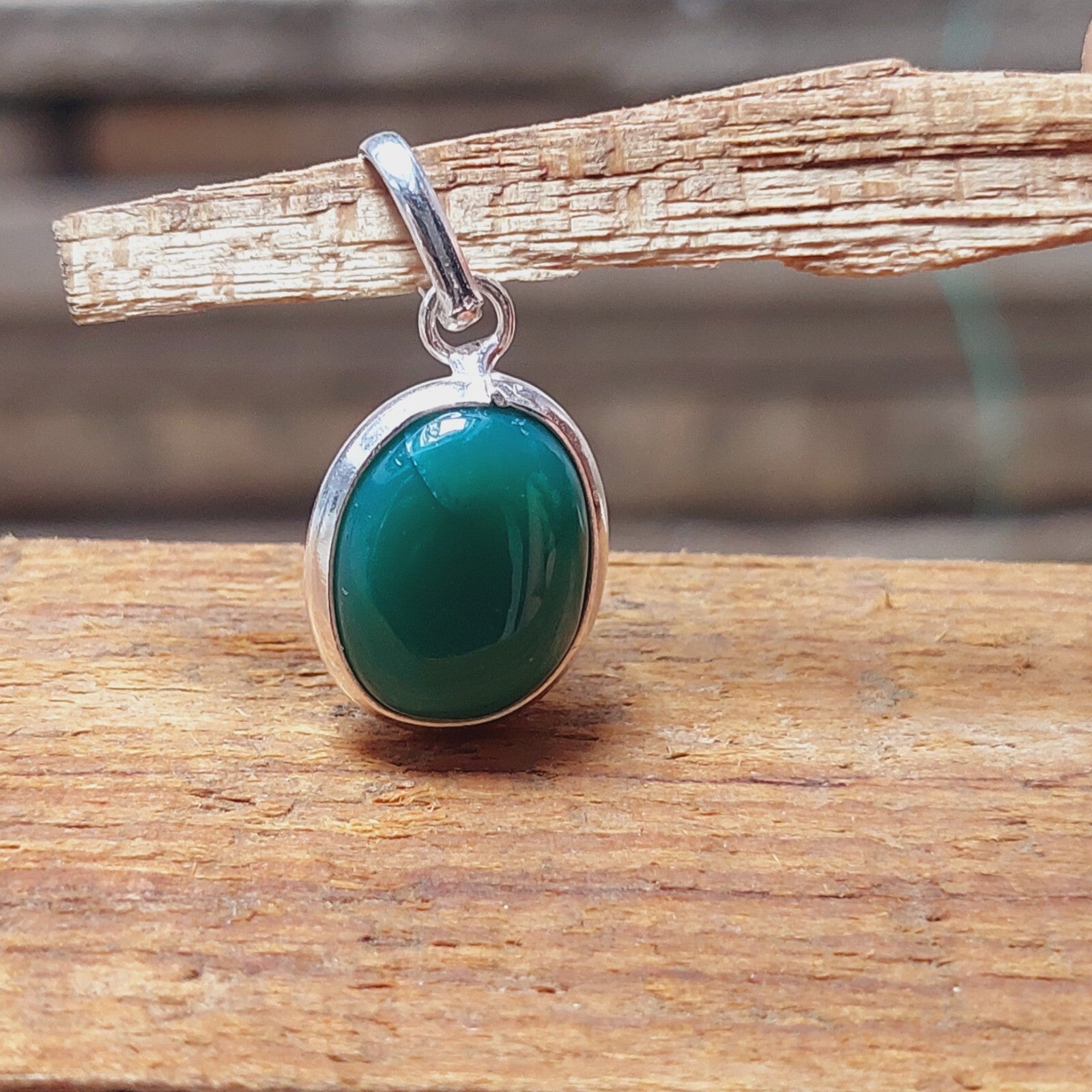 Solid 925 Sterling Silver Ovel Green Onyx Pendant,Women Pedant Gift For Her