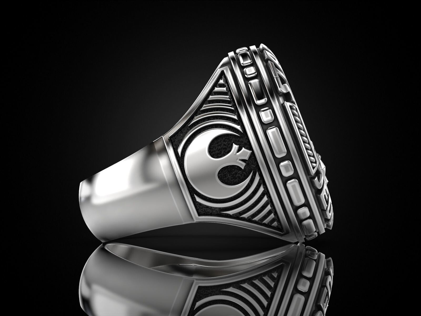 Star Trek Star Wars Jedi Order 925 Silver Vulcan Biker Ring US5-15 Unisex Ring