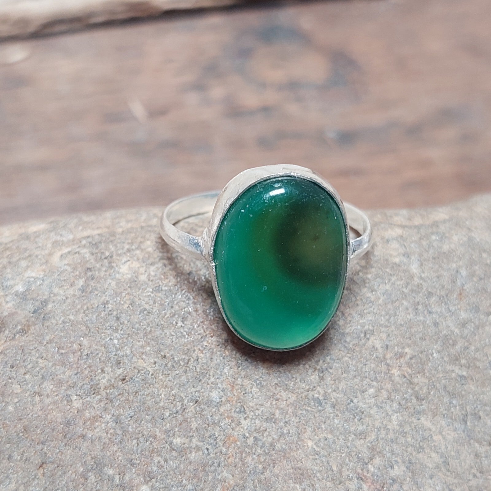 925 Sterling Silver Ring Natural Green Agate Gemstone Ring Birthstone Women Ring