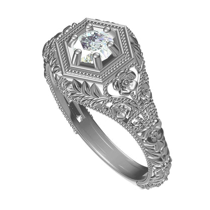 Art Deco Round Lab Created Solitaire Engagement Ring 925 Silver US5-15 Gift Ring