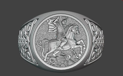 Saint George Dragon Ring 925 Silver Biker Signet Gift Ring US5~15 Faith Design