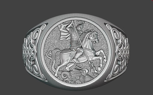 Saint George Dragon Ring 925 Silver Biker Signet Gift Ring US5~15 Faith Design