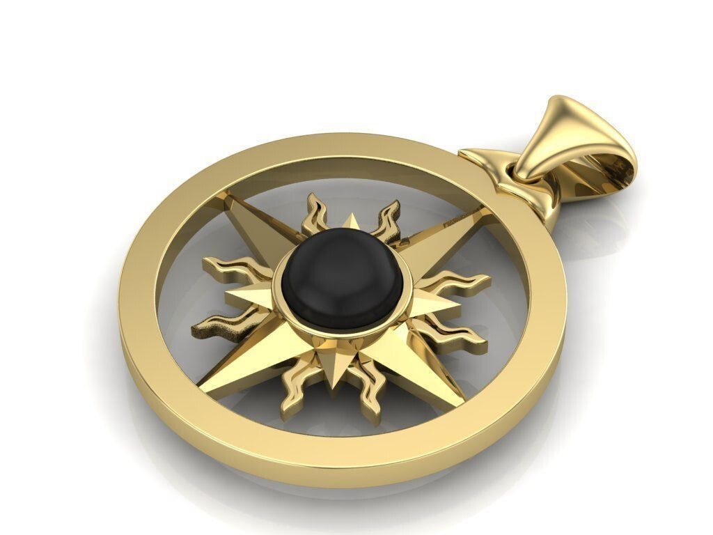 Sun Pendant For Women Jewelry Gift Classic Brass Sunflower Black Gem Necklace