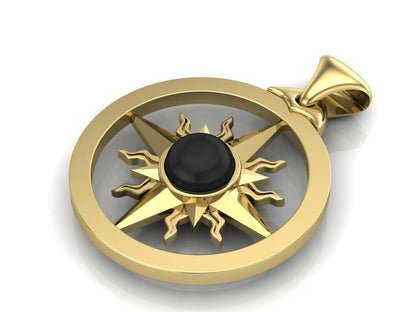 Sun Pendant For Women Jewelry Gift Classic Brass Sunflower Black Gem Necklace