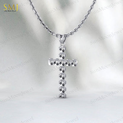 Mens 925 Sterling Silver Diamond Cut Cross Pendant Necklace Gift For Lover
