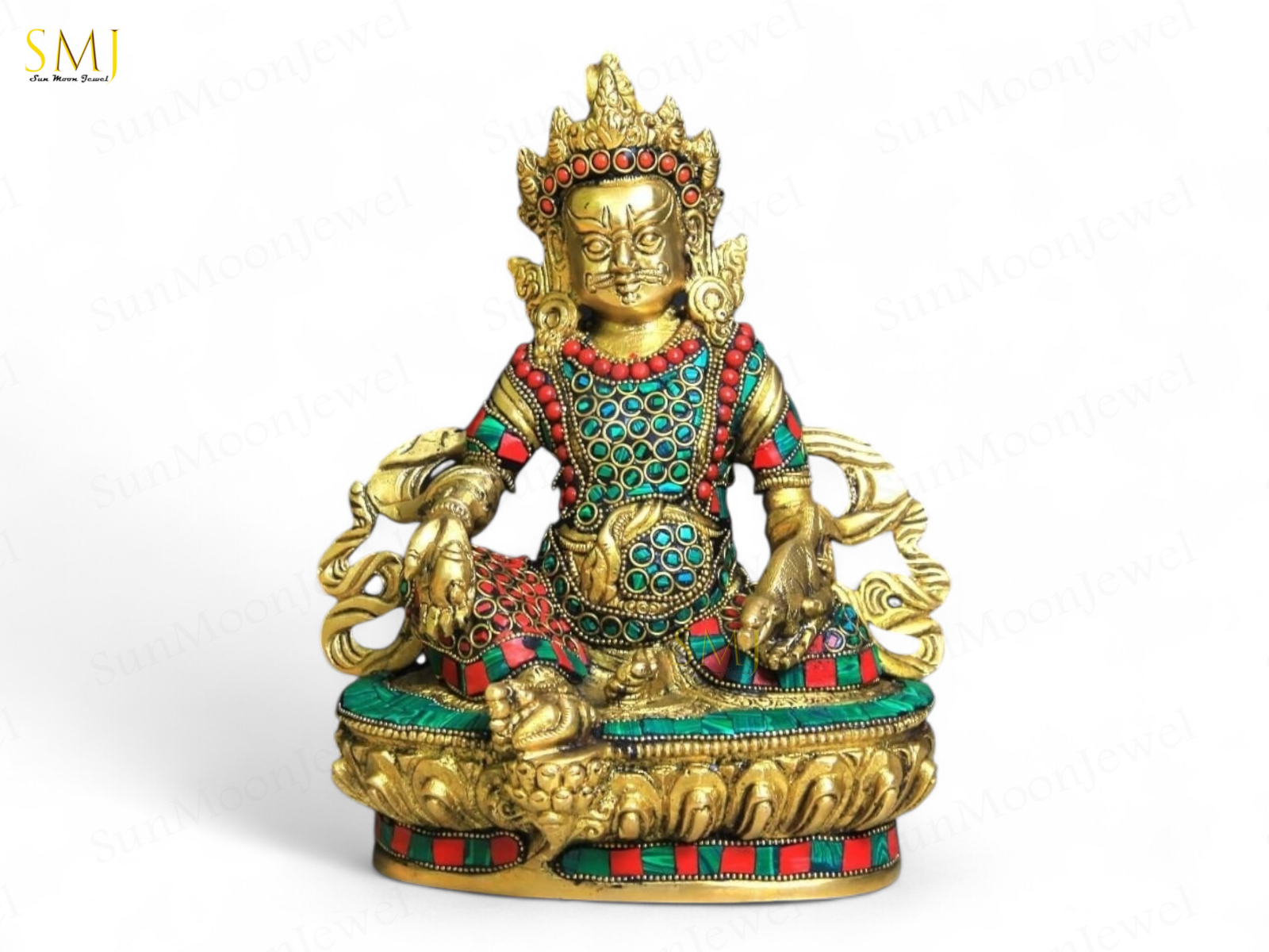 Brass Kuber Statue Kuber Lord of Wealth & Success Ornated with Gold Coins Gift