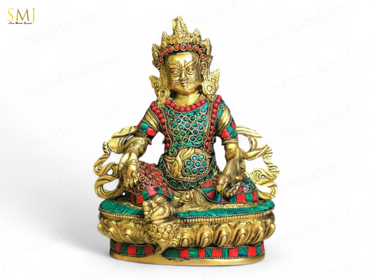 Brass Kuber Statue Kuber Lord of Wealth & Success Ornated with Gold Coins Gift