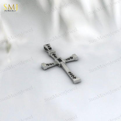 925 Silver Natural Black Onyx Cross Necklace Religious Charm Pray Rosary Pendant