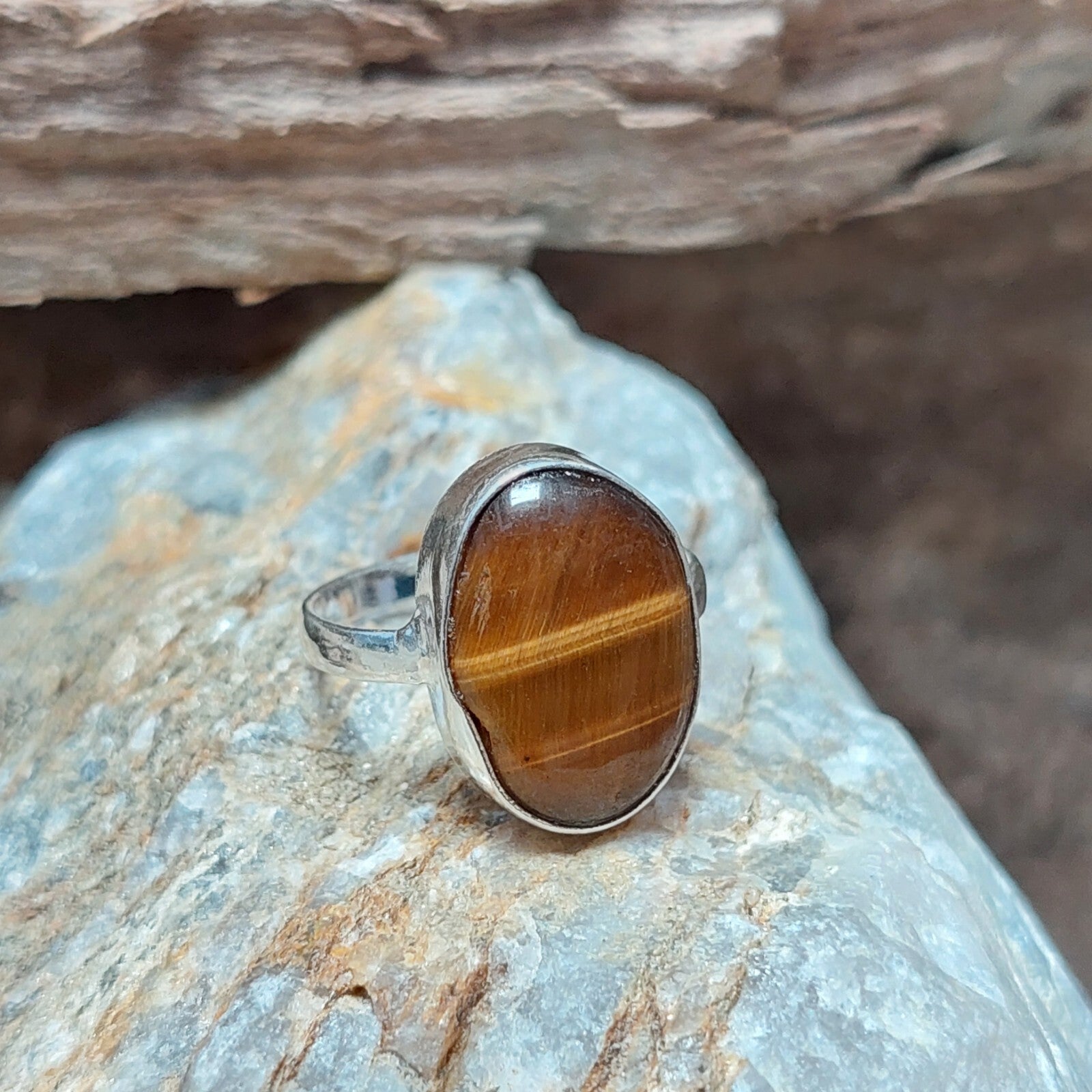 Natural Oval Tiger Eye Ring,925 Sterling Silver Men's Tigers Eye Ring