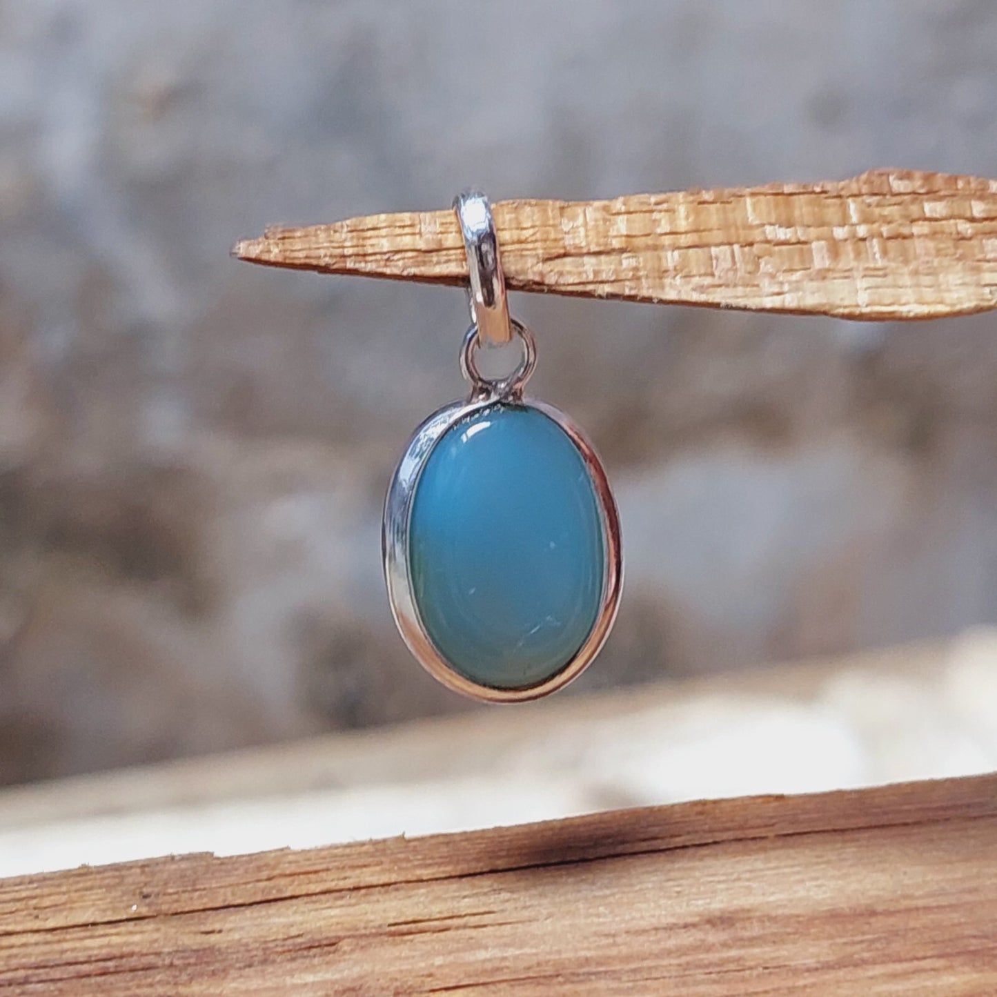 925 Sterling Silver Ovel Sky Blue Agate Pendant Layering Necklace,Wife Gift