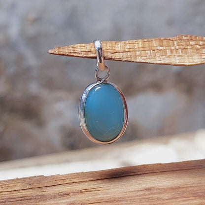 925 Sterling Silver Ovel Sky Blue Agate Pendant Layering Necklace,Wife Gift